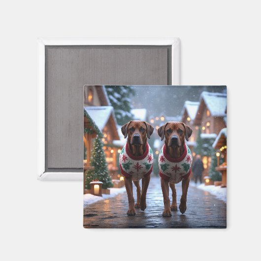 Rhodesian Ridgeback Honden Kerst Sneeuw Vakantie Magneet (Voorkant / Achterkant)