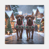 Rhodesian Ridgeback Honden Kerst Sneeuw Vakantie Magneet (Voorkant)