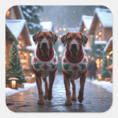 Rhodesian Ridgeback Honden Kerst Sneeuw Vakantie Vierkante Sticker (Voorkant)