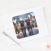 Rhodesian Ridgeback Honden Kerst Sneeuw Vakantie Vierkante Sticker (Envelop)