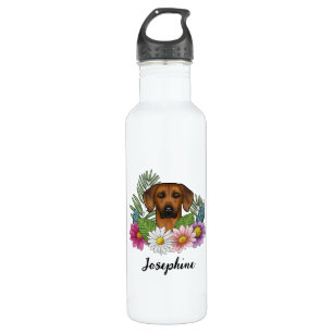 Rhodesian Ridgeback Hondenhoofd Kleurrijke Bloemen Waterfles