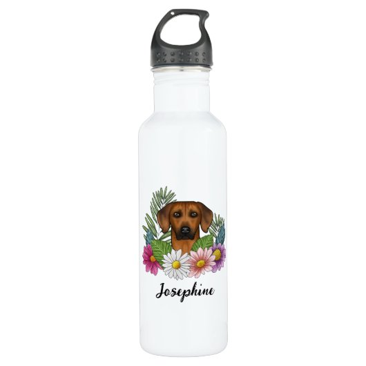Rhodesian Ridgeback Hondenhoofd Kleurrijke Bloemen Waterfles (Voorkant)
