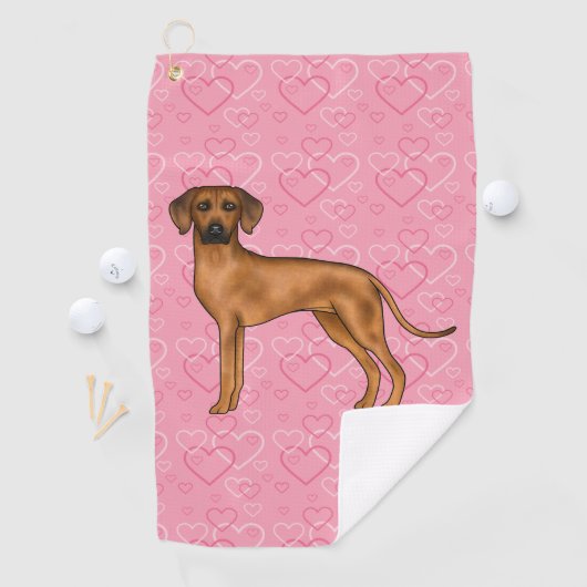 Rhodesian Ridgeback hondenhoofd op roze liefdeshar Golfhanddoek (Insitu)