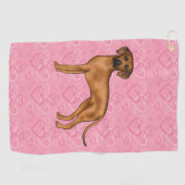 Rhodesian Ridgeback hondenhoofd op roze liefdeshar Golfhanddoek (Horizontaal)