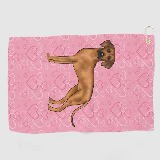 Rhodesian Ridgeback hondenhoofd op roze liefdeshar Golfhanddoek (Horizontaal)