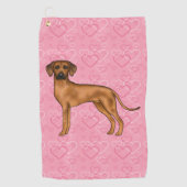 Rhodesian Ridgeback hondenhoofd op roze liefdeshar Golfhanddoek (Voorkant)