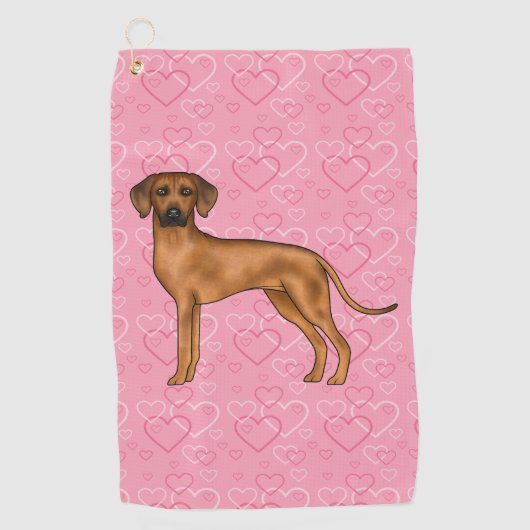 Rhodesian Ridgeback hondenhoofd op roze liefdeshar Golfhanddoek (Voorkant)