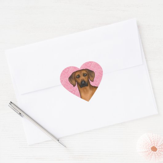 Rhodesian Ridgeback hondenhoofd op roze liefdeshar Hart Sticker (Envelop)