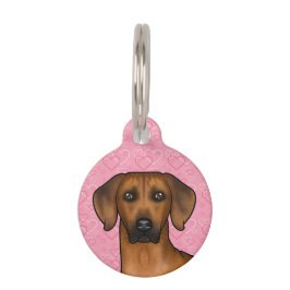 Rhodesian Ridgeback hondenhoofd op roze liefdeshar Huisdierpenning