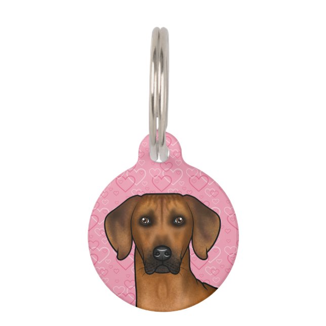 Rhodesian Ridgeback hondenhoofd op roze liefdeshar Huisdierpenning (Voorkant)
