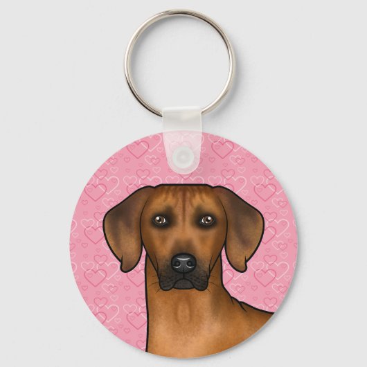 Rhodesian Ridgeback hondenhoofd op roze liefdeshar Sleutelhanger (Voorkant)