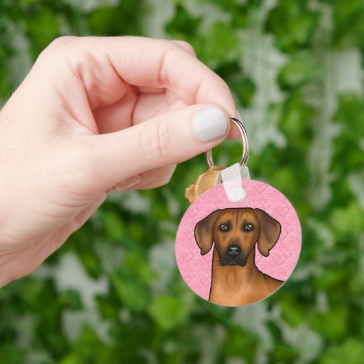 Rhodesian Ridgeback hondenhoofd op roze liefdeshar Sleutelhanger (Hand)