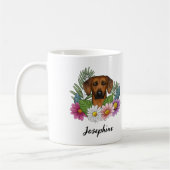 Rhodesian Ridgeback hondenkop bloemen en naam Koffiemok (Links)