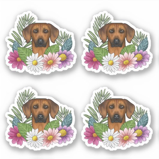 Rhodesian Ridgeback hondenkop en kleurrijke bloeme Sticker (Voorkant)