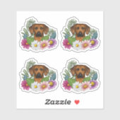 Rhodesian Ridgeback hondenkop en kleurrijke bloeme Sticker (Vel)