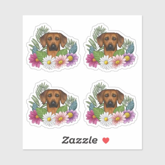 Rhodesian Ridgeback hondenkop en kleurrijke bloeme Sticker (Vel)