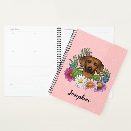 Rhodesian Ridgeback Hondenkop Kleurrijk Bloemenroz Planner (Display)
