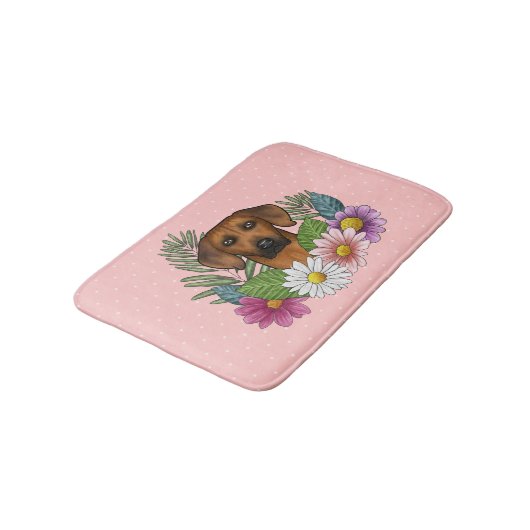 Rhodesian Ridgeback Hondenkop Kleurrijke Bloemen R Badmat (Gekanteld)