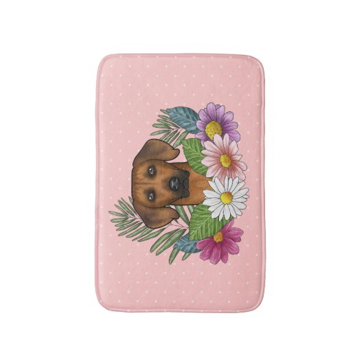 Rhodesian Ridgeback Hondenkop Kleurrijke Bloemen R Badmat (Voorkant Verticaal)