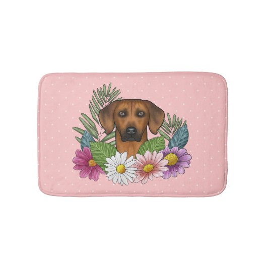 Rhodesian Ridgeback Hondenkop Kleurrijke Bloemen R Badmat (Voorkant)