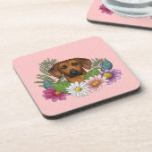 Rhodesian Ridgeback Hondenkop Kleurrijke Bloemen R Bier Onderzetter (Linkerzijde)