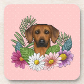 Rhodesian Ridgeback Hondenkop Kleurrijke Bloemen R Bier Onderzetter (Voorkant)