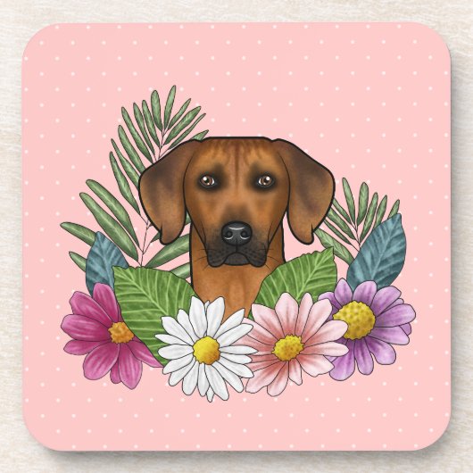 Rhodesian Ridgeback Hondenkop Kleurrijke Bloemen R Bier Onderzetter (Voorkant)