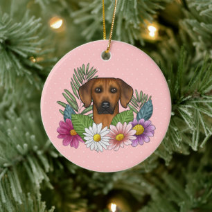 Rhodesian Ridgeback Hondenkop Kleurrijke Bloemen R Keramisch Ornament