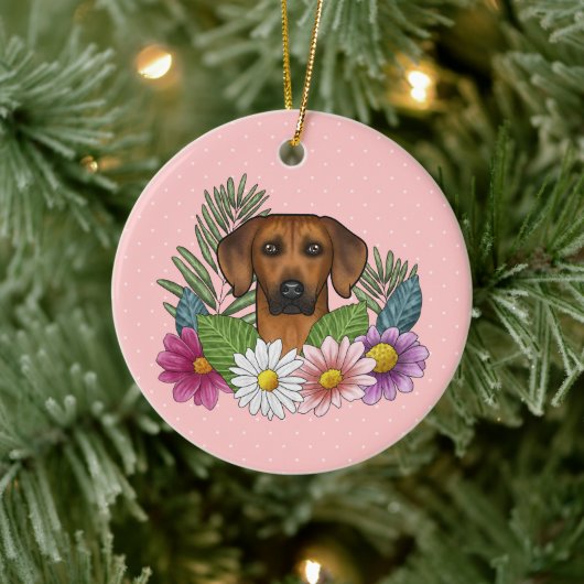 Rhodesian Ridgeback Hondenkop Kleurrijke Bloemen R Keramisch Ornament (Boom)