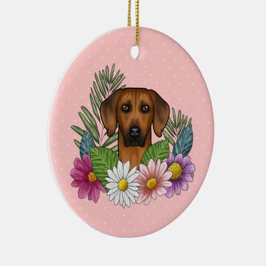 Rhodesian Ridgeback Hondenkop Kleurrijke Bloemen R Keramisch Ornament (Rechts)