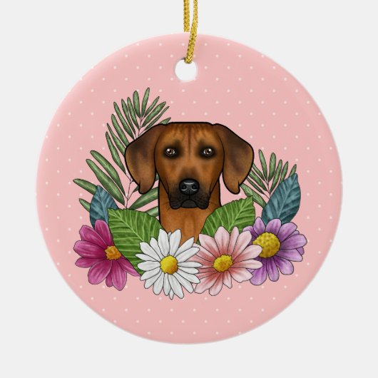 Rhodesian Ridgeback Hondenkop Kleurrijke Bloemen R Keramisch Ornament (Voorkant)