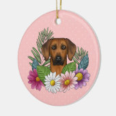 Rhodesian Ridgeback Hondenkop Kleurrijke Bloemen R Keramisch Ornament (Links)