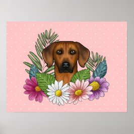 Rhodesian Ridgeback Hondenkop Kleurrijke Bloemen R Poster