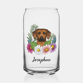 Rhodesian Ridgeback Hondenkop Kleurrijke Veldbloem Blikvorm Glas