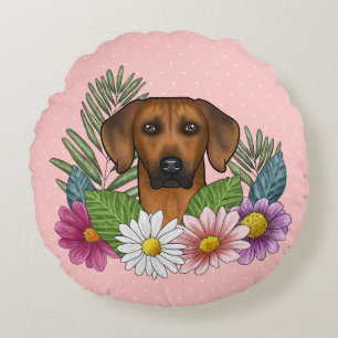 Rhodesian Ridgeback Hondenkop Kleurrijke Veldbloem Rond Kussen