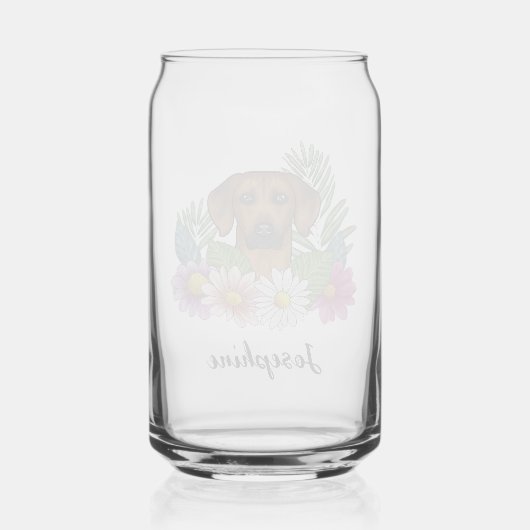 Rhodesian Ridgeback Hondenkop Kleurrijke Wildbloem Blikvorm Glas (Achterkant)