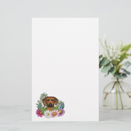 Rhodesian Ridgeback Hondenkop Kleurrijke Wildbloem Briefpapier (Staand voorkant)