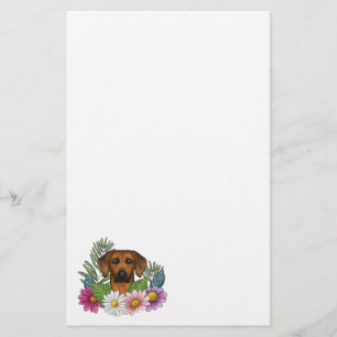 Rhodesian Ridgeback Hondenkop Kleurrijke Wildbloem Briefpapier
