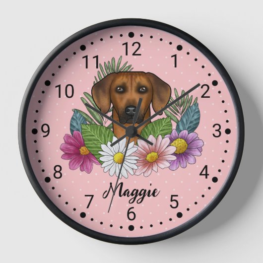 Rhodesian Ridgeback Hondenkop Wildbloemen op roze (Voorkant)