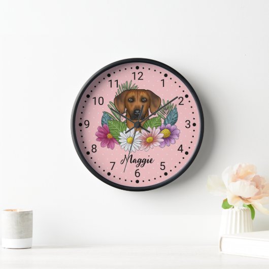 Rhodesian Ridgeback Hondenkop Wildbloemen op roze (Huis)