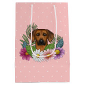 Rhodesian Ridgeback Hondenkop Wildbloemen op roze Medium Cadeauzakje (Achterkant)