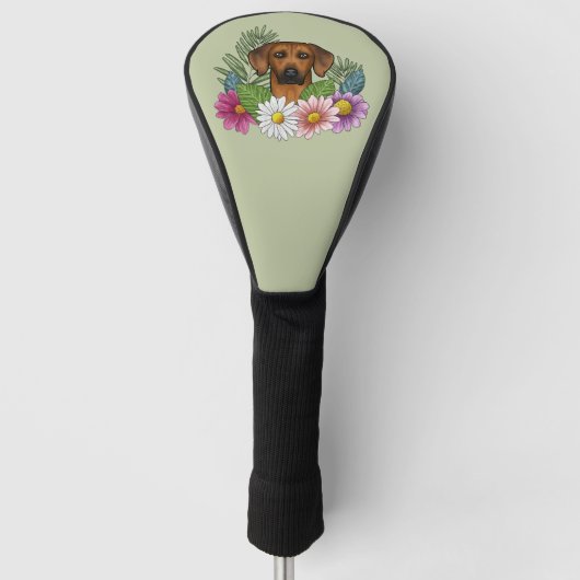 Rhodesian Ridgeback Hondenkop Wilde Bloemen Op Gro Golfheadcover (Voorkant)