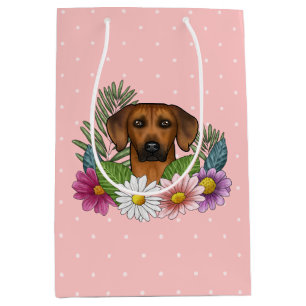 Rhodesian Ridgeback Hondenkop Wilde Bloemen Op Roz Medium Cadeauzakje