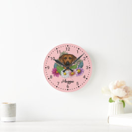 Rhodesian Ridgeback Hondenkop Wilde Bloemen Op Roz Ronde Klok