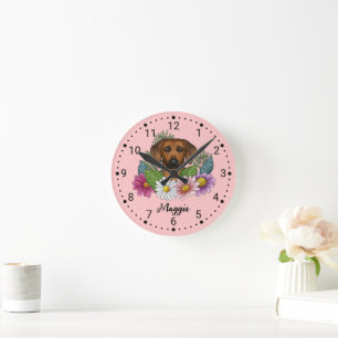 Rhodesian Ridgeback Hondenkop Wilde Bloemen Op Roz Ronde Klok