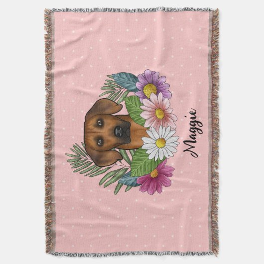 Rhodesian Ridgeback Hondenkop Zomer Bloemen Roze Deken (Voorkant Verticaal)