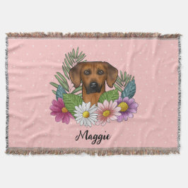 Rhodesian Ridgeback Hondenkop Zomer Bloemen Roze Deken