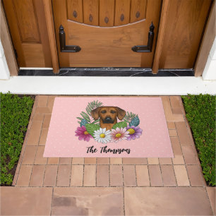 Rhodesian Ridgeback Hondenkop Zomer Bloemen Roze Deurmat