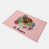 Rhodesian Ridgeback Hondenkop Zomer Bloemen Roze Deurmat (Schuin)