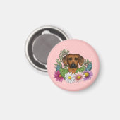 Rhodesian Ridgeback Hondenkop Zomer Bloemen Roze Magneet (Voorkant / Achterkant)